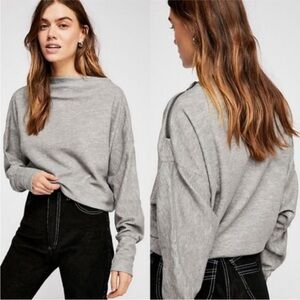 We The Free Nikala Boatneck Sweater S | Shoulder Zip Heather Gray Free People